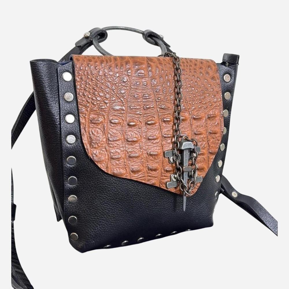 Aleja Avila Kristian Bag Black Brown Croc Leather Crossbody